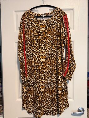 love J Leopard Print Midi Dress with Red Stripe Detail